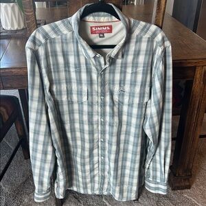 Simms Men's Gray Plaid Casual Shirt XL pearl buttons